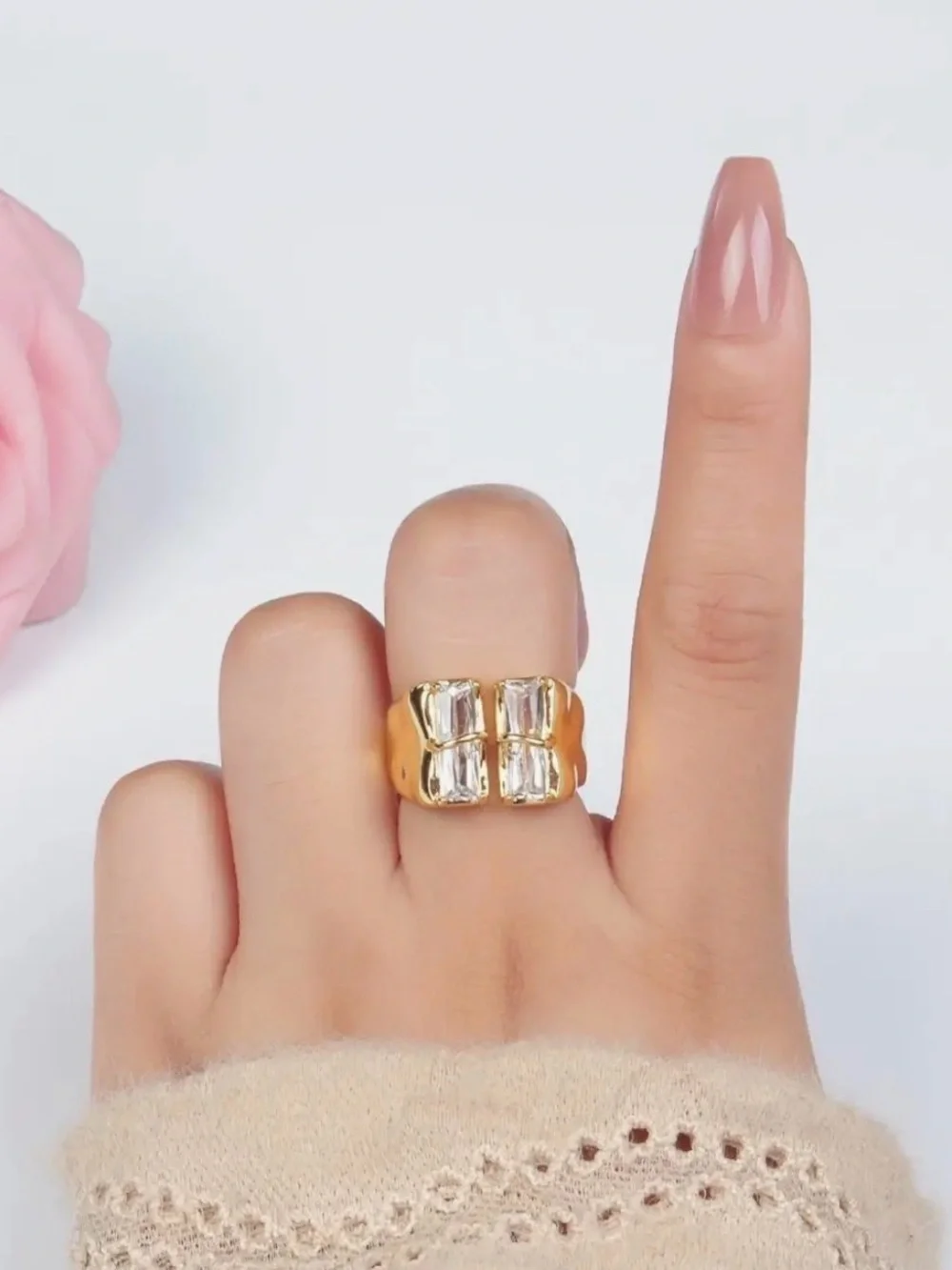 24K Gold Filled Double Baguette Signet Ring (3311)